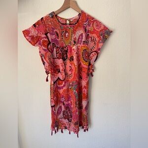 Banjanan Dress Pink Multi Floral
Crewneck Flutter Sleeves Tasseled Mini
Size XS